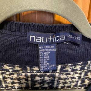 Vintage Linen blend Nautica Men's Black and Cream V-Neck Sweater Vest